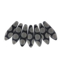 Czech Glass Daggers beads 5x16mm Jet chrome dots matted 23980-2747A